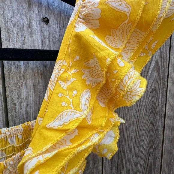 MILLE Bea Yellow and white Ruffle Sleeve Smocked Bodice Mini Dress Women’s Small - Picture 9 of 11